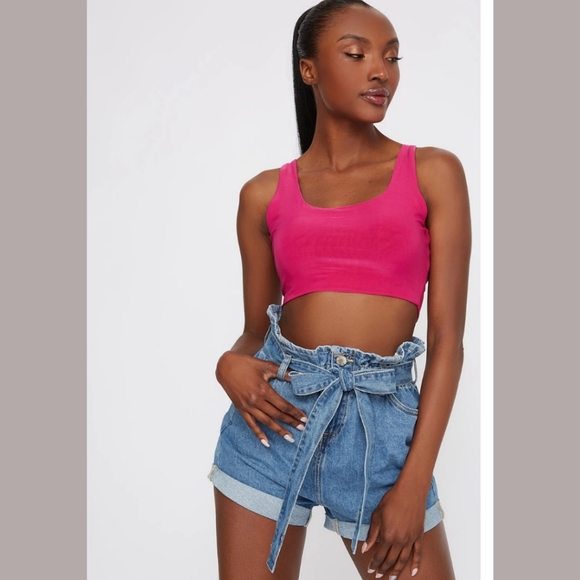 High waisted paperbag denim shorts